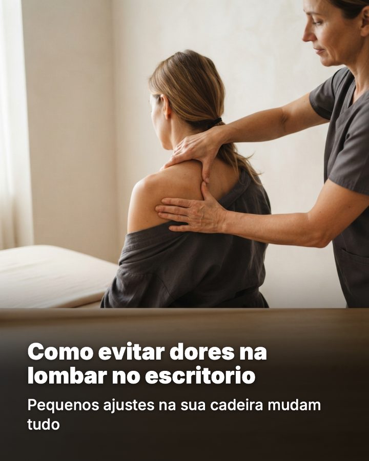 Post de Instagram gerado por IA para Clínica Movimento: Como evitar dores na lombar no escritorio